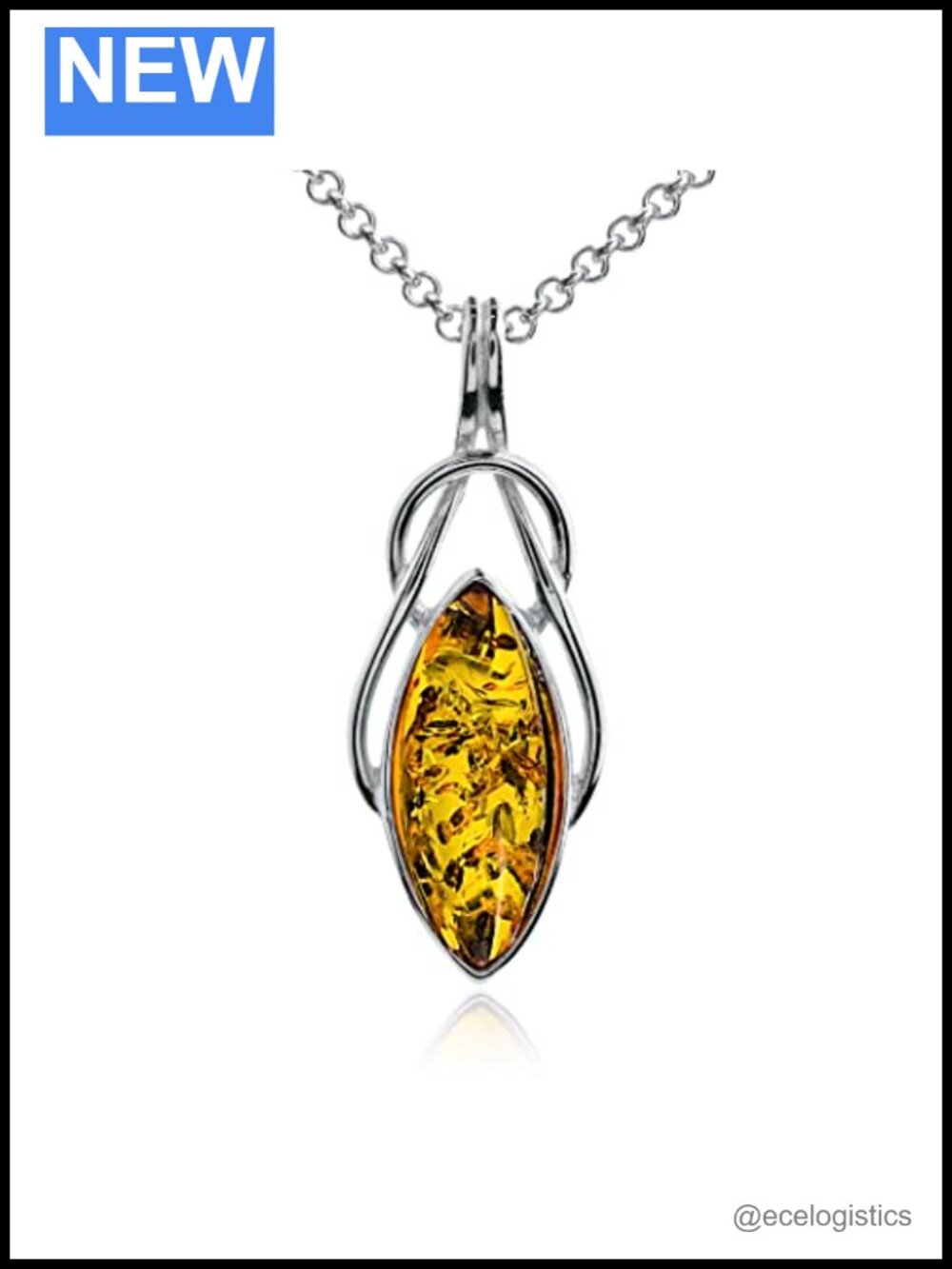 Sterling Silver Celtic Amber Pendant Necklace 18 Inch Rolo Chain